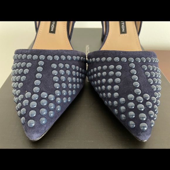 NIB French Connection Ellis Navy Suede Studded Pointed Toe Pumps US 7.5/EU 37.5 - Picture 6 of 9
